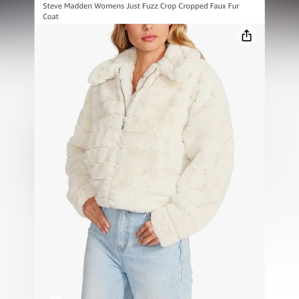 Steve Madden "Just Fuzz" Plush Faux Fur Slouchy Cropped Jacket
